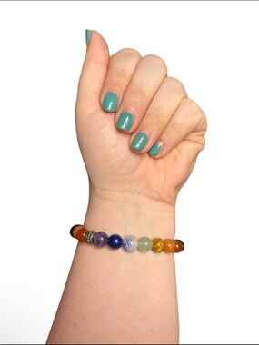 Mixed Stone Bead Chakra Stretch Bracelet | Multicolor Boho Healing Crystal Style